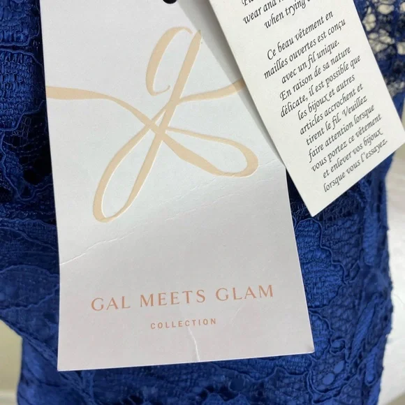 NWT’s Gal Meets Glam Women’s Eve Blue Lace Short Sleeve Ruffle Hem Dress size 8 - Picture 11 of 16